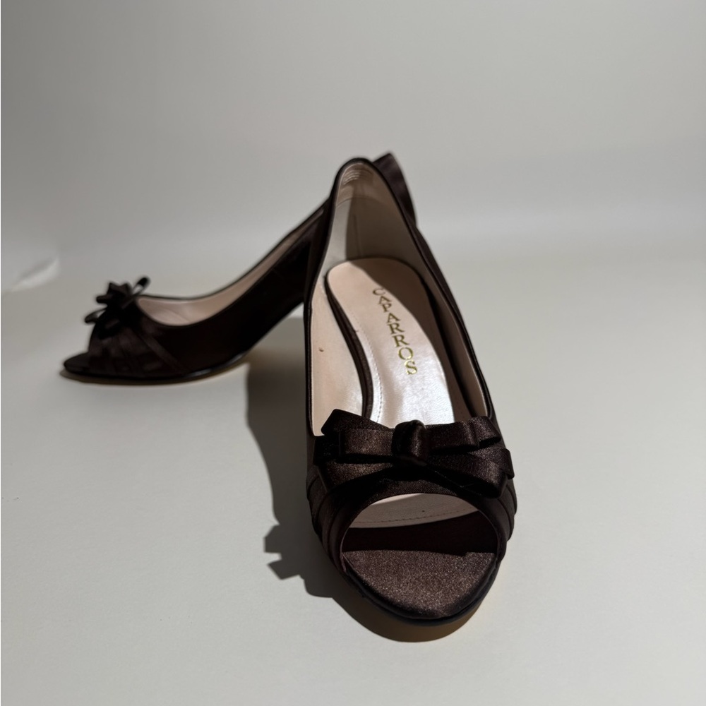 Caparros Brown Peep-Toe Heels with Bow Detail
